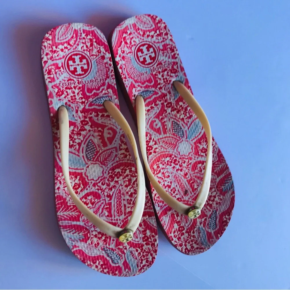 Tory Burch Red Floral Flip‎ Flops